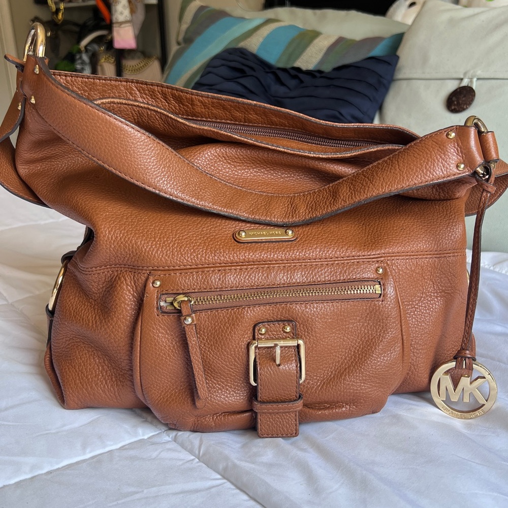 Michael Kors Fulton Brown Pebbled Leather Shoulder Bag Hobo Tote